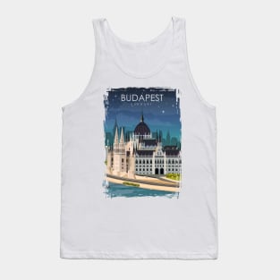 Budapest Hungary Vintage Minimal Retro Travel Poster at Night Tank Top